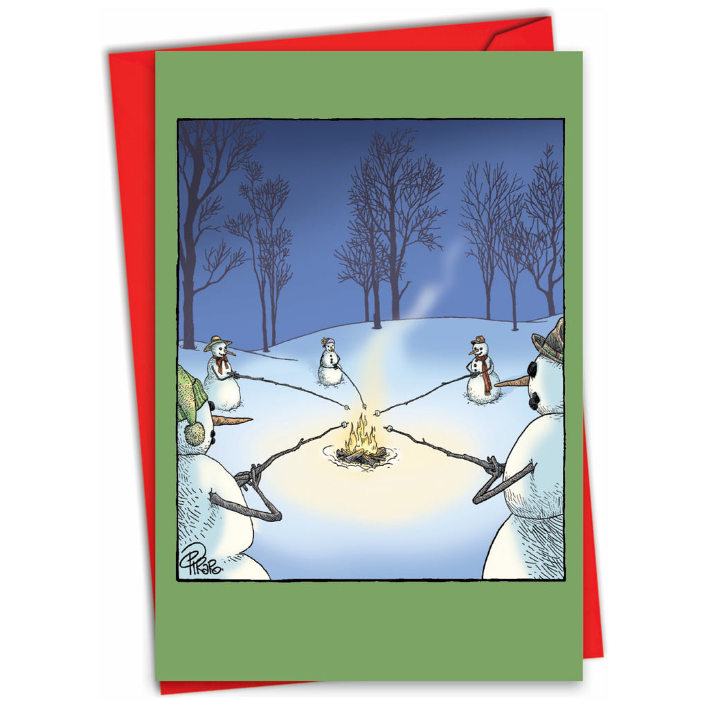 Snowmen Roasting Marshmallows Card.