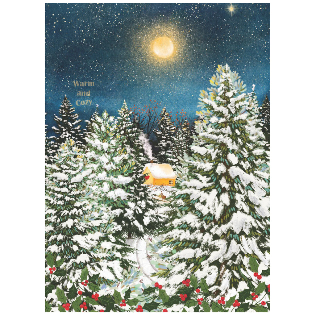 Snowy Trees & Moon Holiday Card.