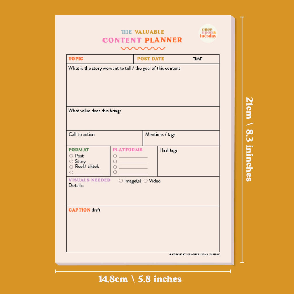 Social Media Content Planning Pad size.