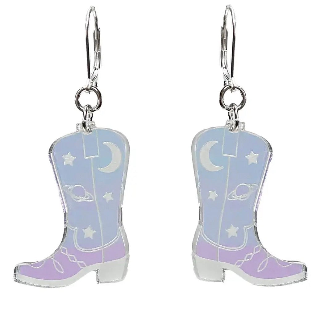 Space Cowboy Boot Dangle Earrings Iridescent.