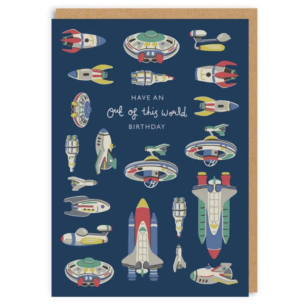 Spaceships Out Of This World Birthday Card.
