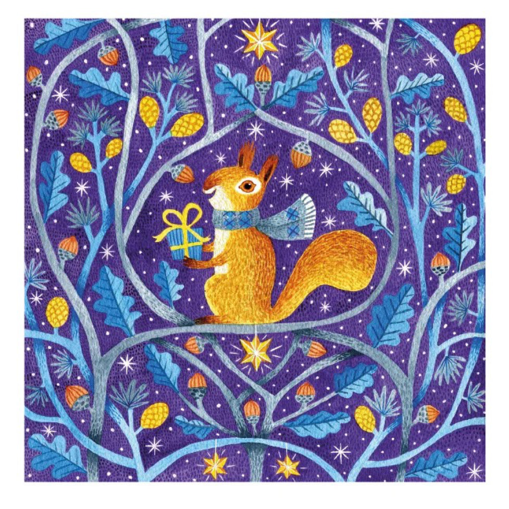 Squirrel With Gift Cello Pack of Holiday Cards