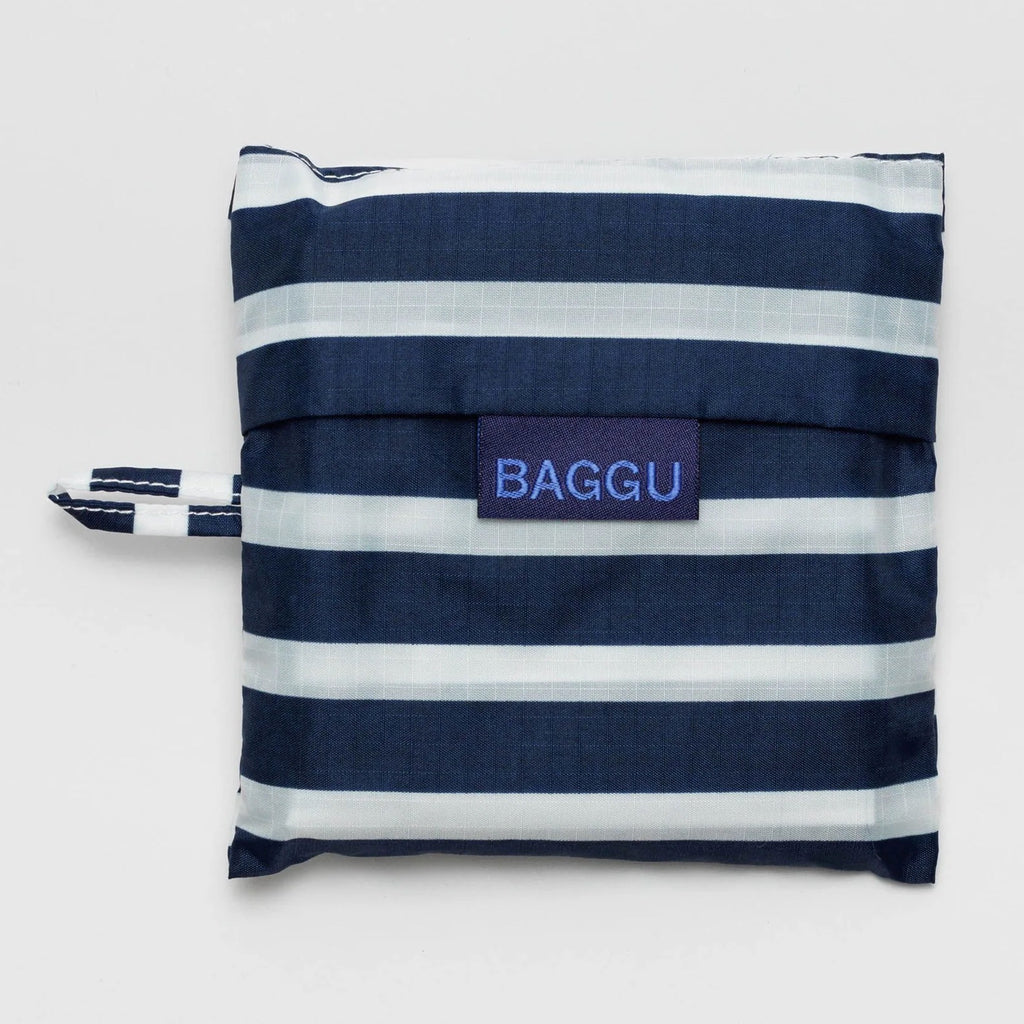Standard Baggu Navy Stripe folded.