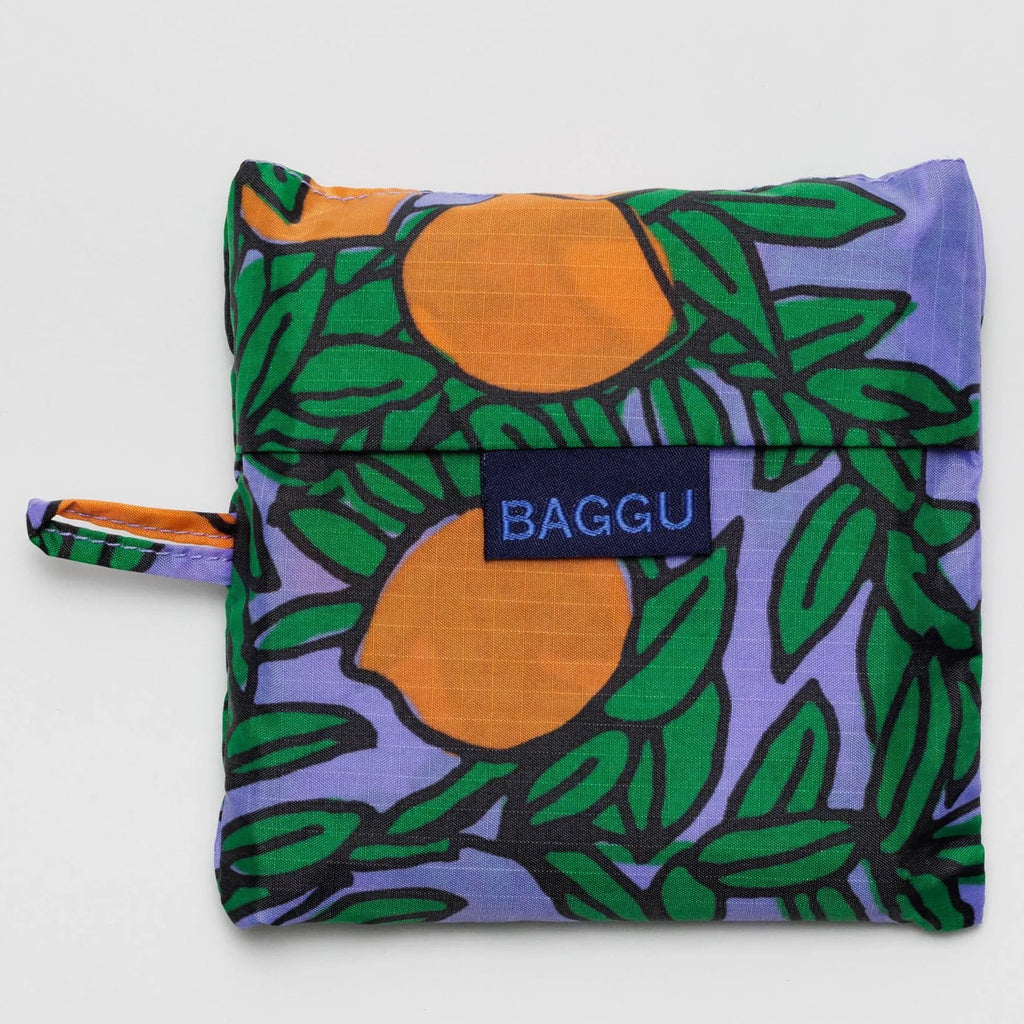 Standard Baggu Orange Tree Periwinkle folded.