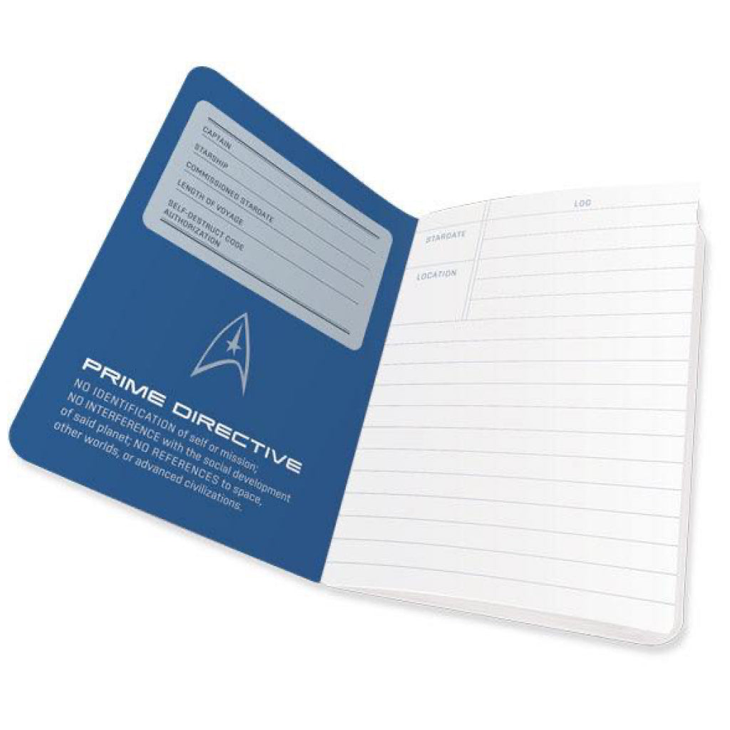 Star Trek Captain's Log Notebook open to insdie front cover.