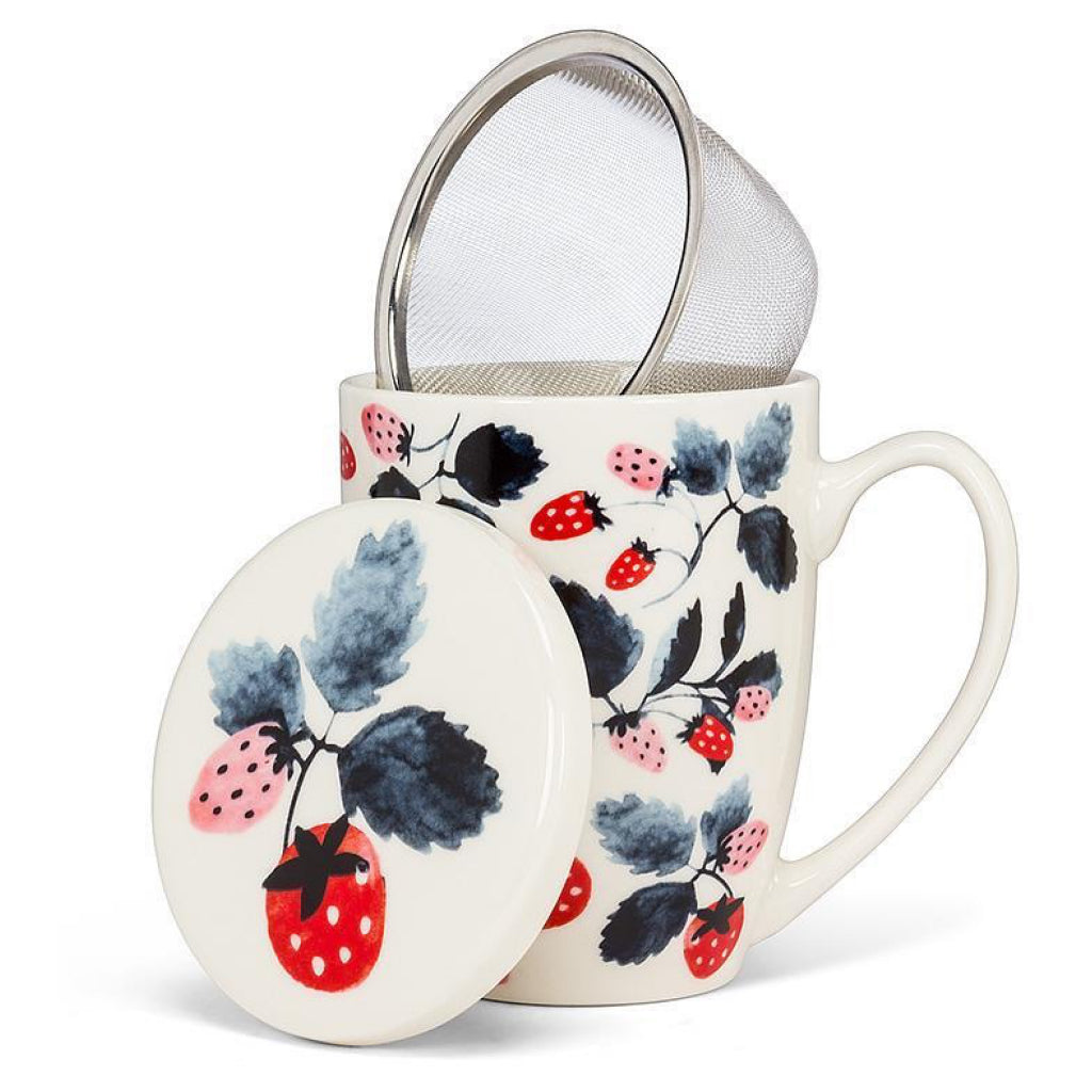 Strawberries Covered Mug 12oz & Strainer.