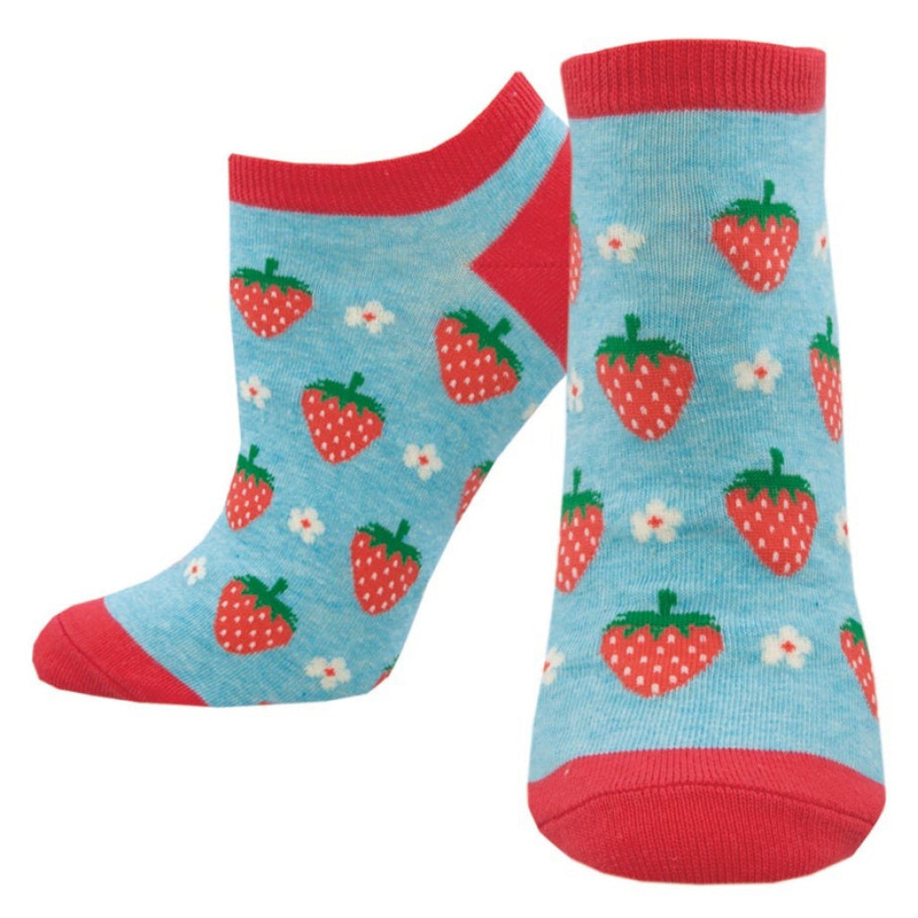 Strawberry Floral Shortie Socks Blue Heather