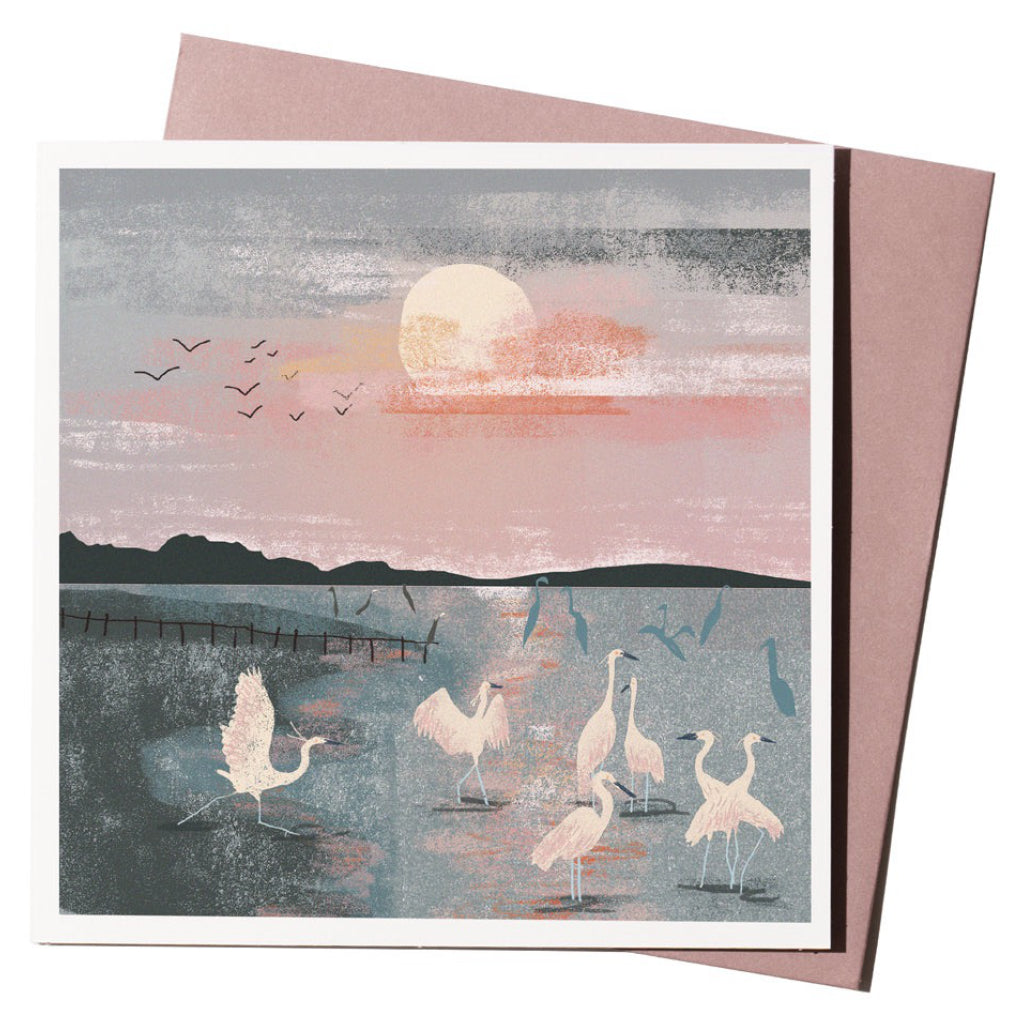 Sunrise Herons In Water Card