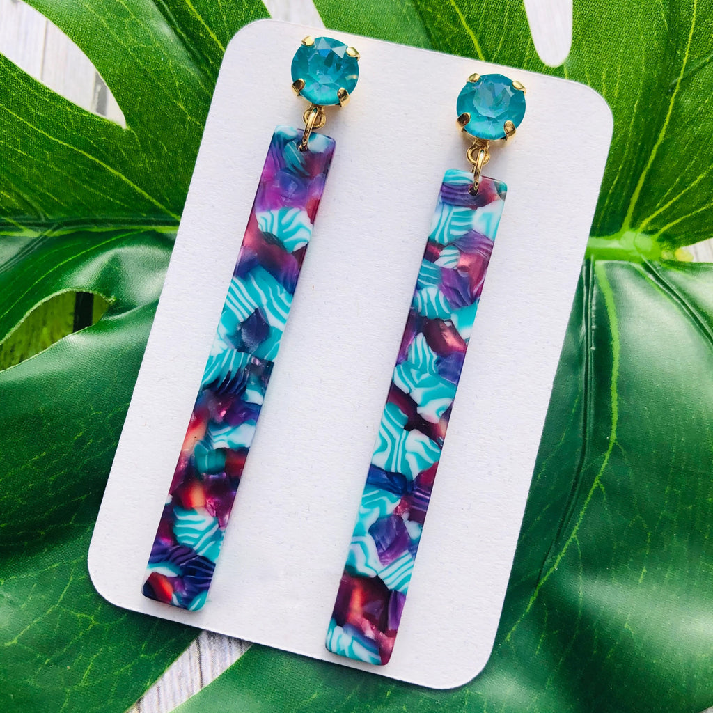 Teal Stick Statement Earrings.