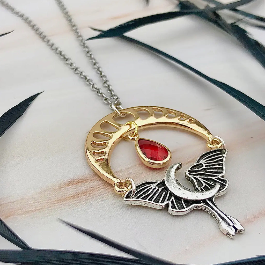 Teardrop Moon Phase Necklace Red.