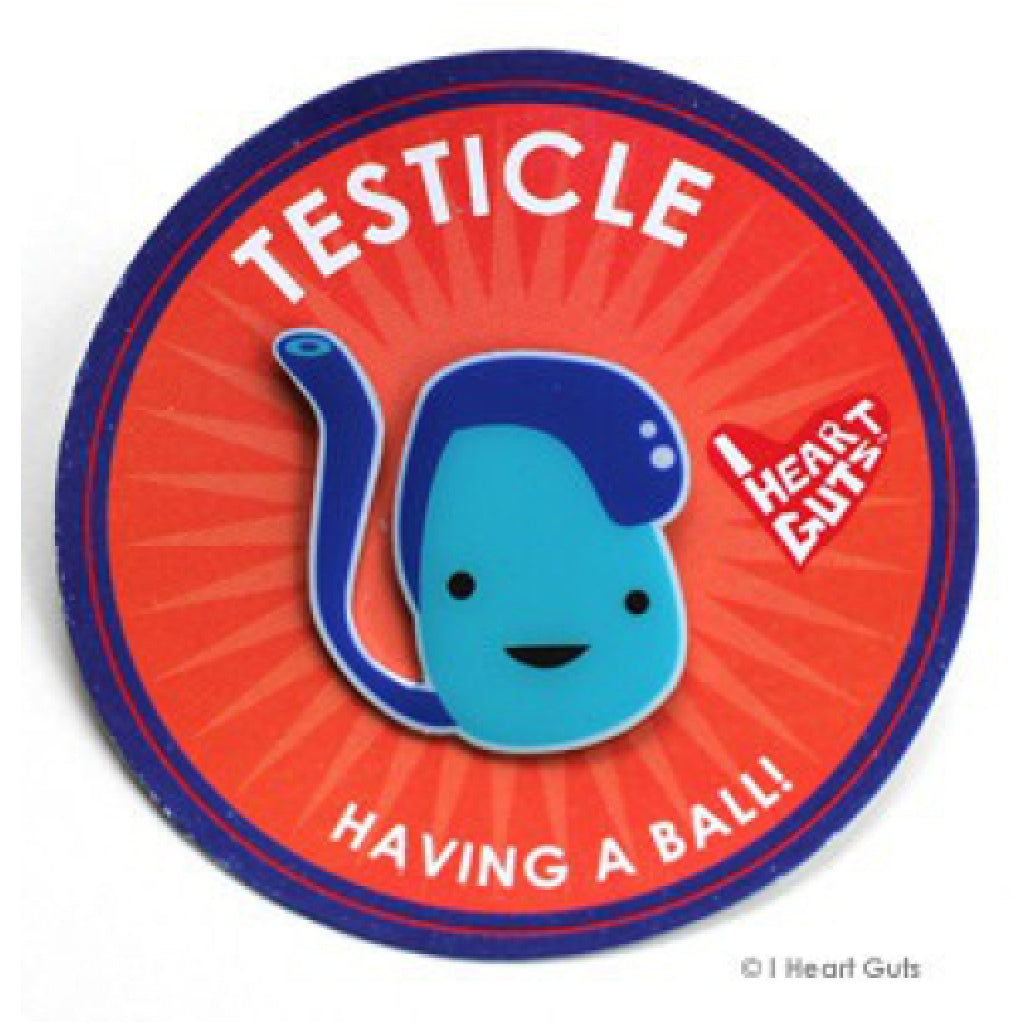 Testicle Lapel Pin package