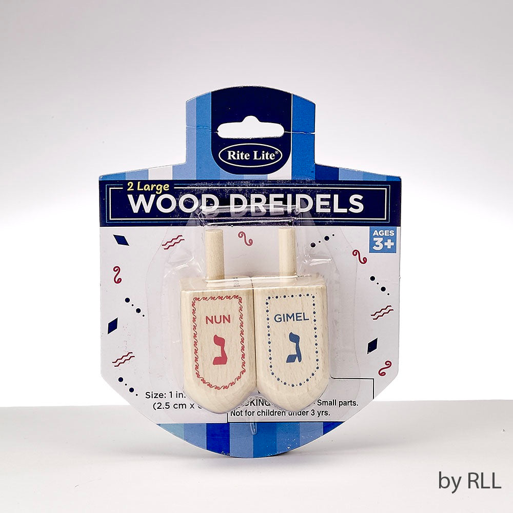 The Dreidel Game Large Wood Dreidel Set of 2 Packaging