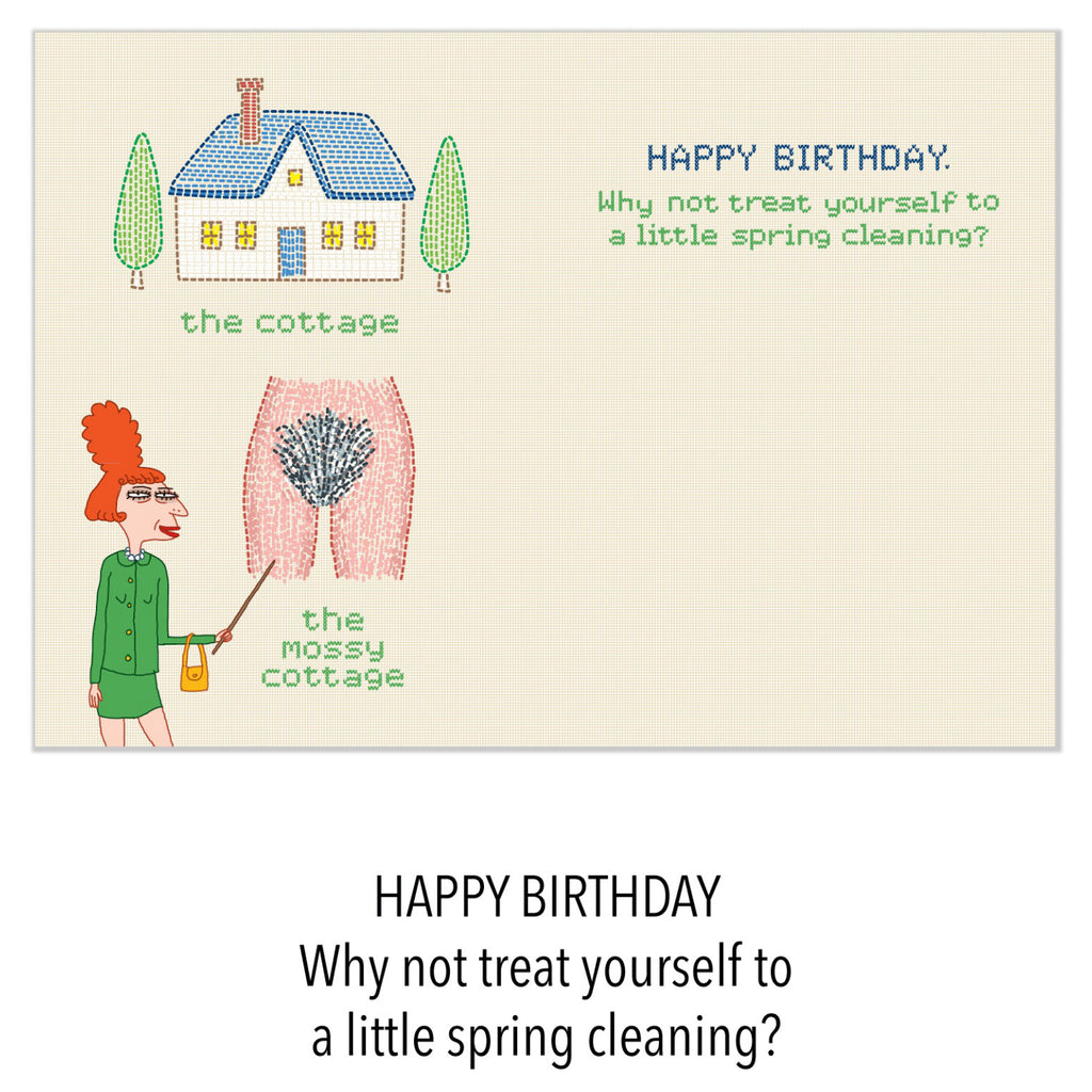 The Mossy Cottage Birthday Card inside.
