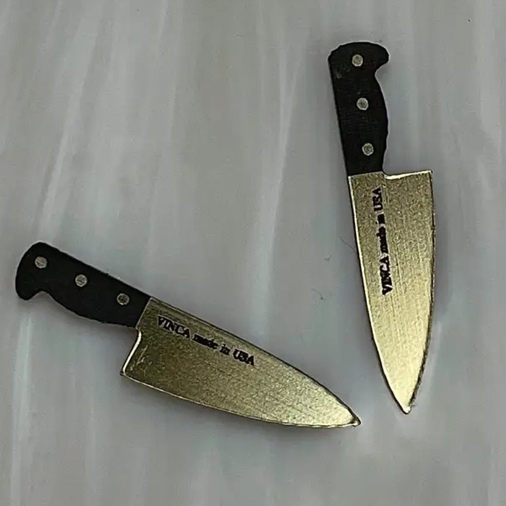 Tiny Chef's Knife Earrings Gold/Black.