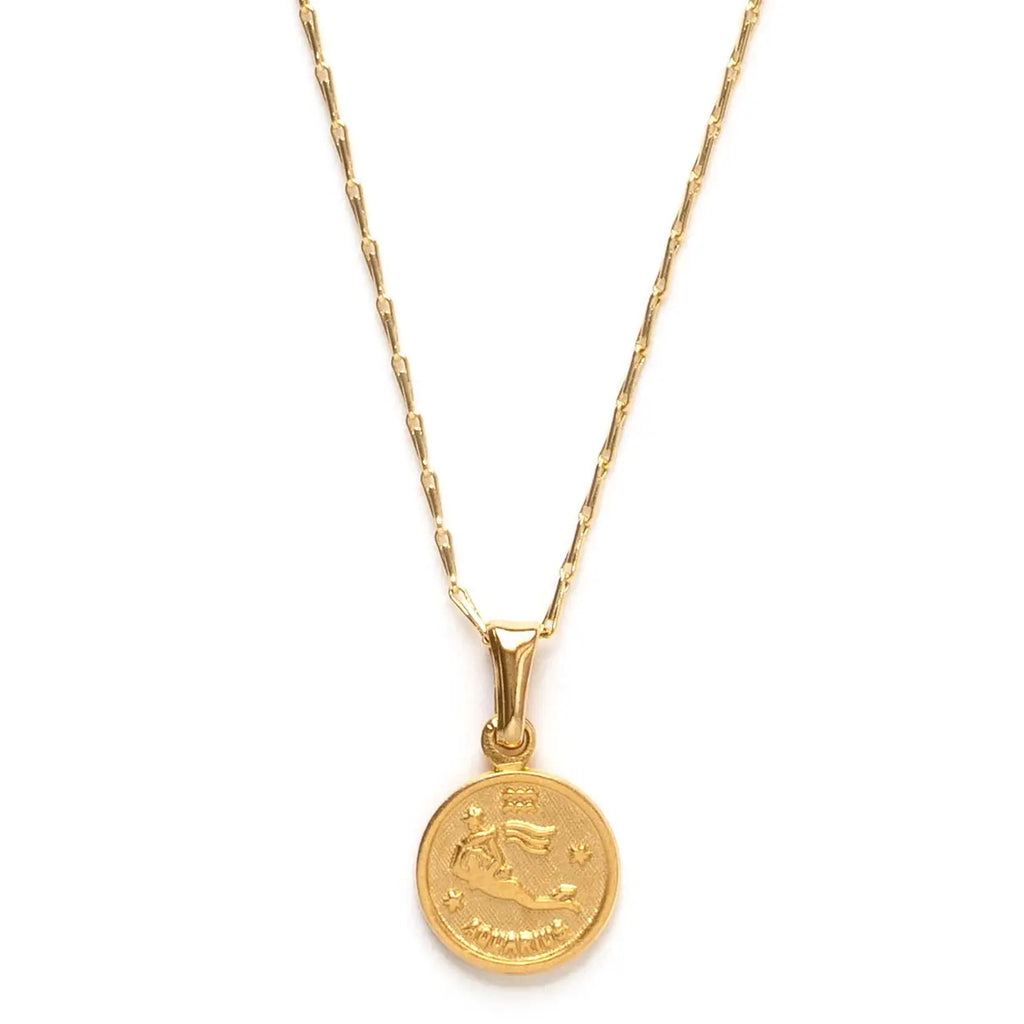 Tiny Zodiac Medallion Necklace - Aquarius.