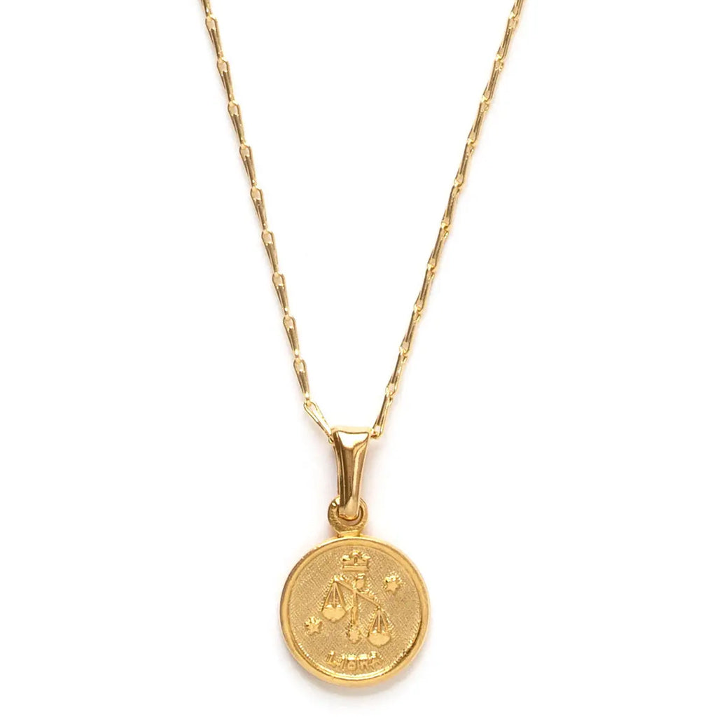 Tiny Zodiac Medallion Necklace - Libra.