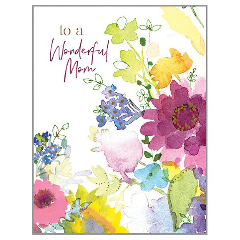 To A Wonderful Mom Watercolour Flowers Card.