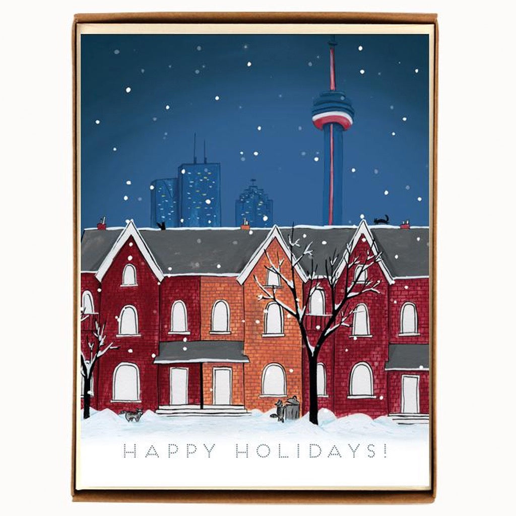 Toronto Snowy Night Houses Holiday Boxed Notecards