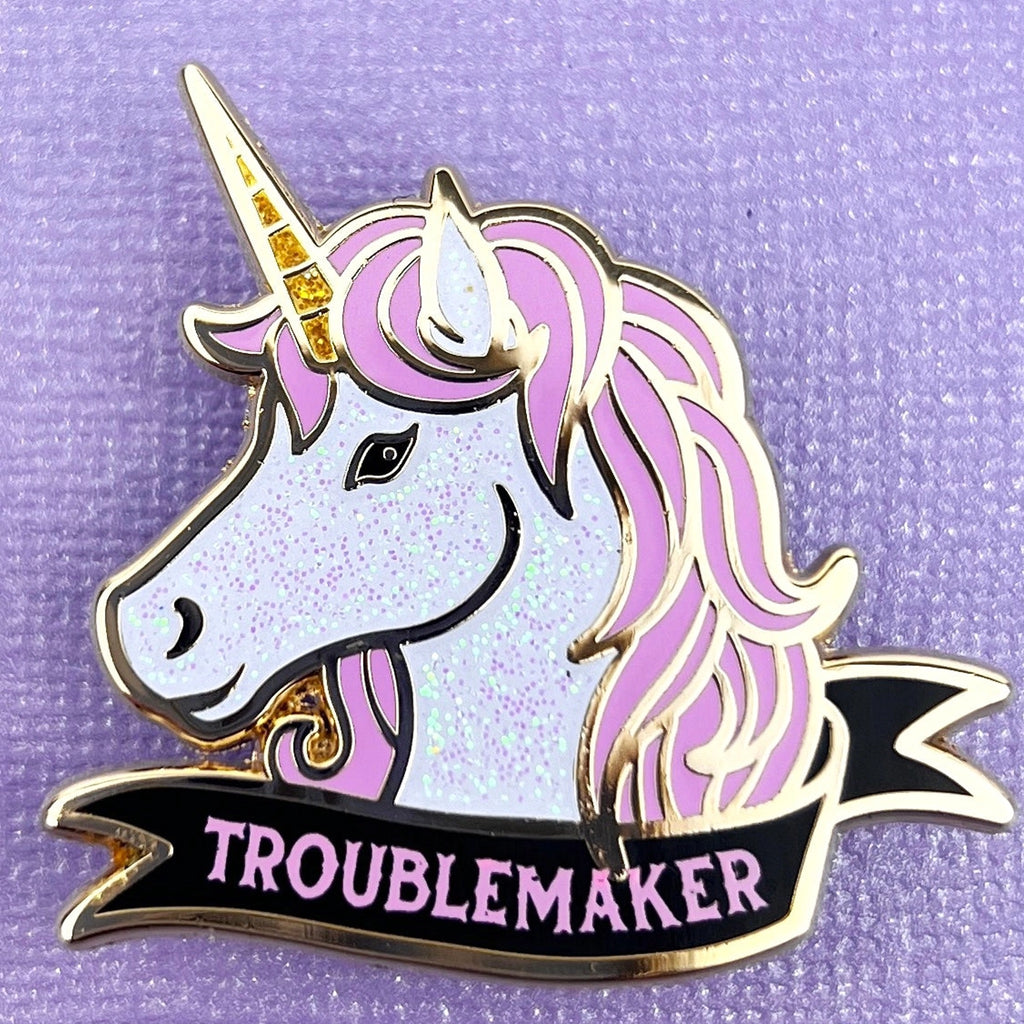 Troublemaker Unicorn Enamel Pin.