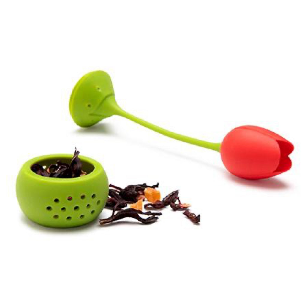 Tulip Tea Infuser with tea in it.