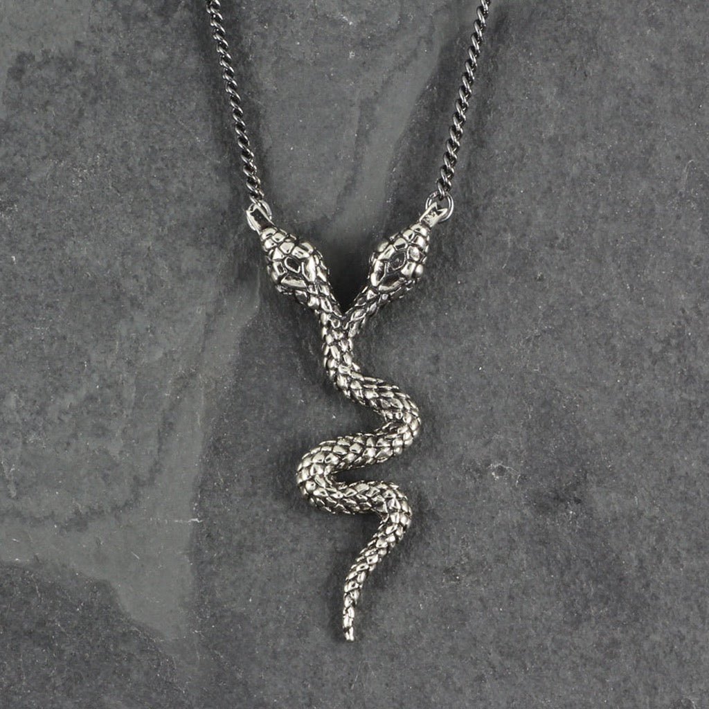Two-Headed Snake Necklace Silver