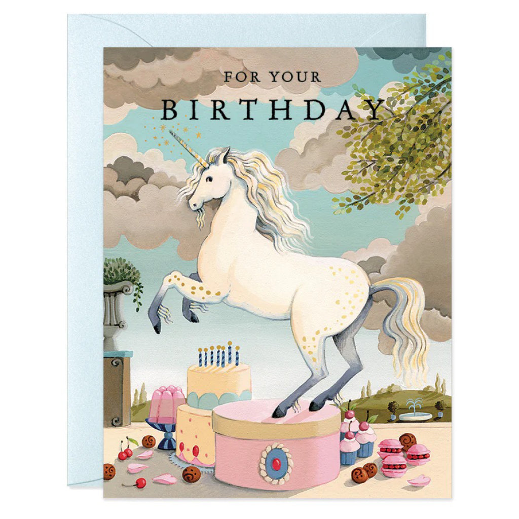 Unicorn With Sweets Birthday Card.