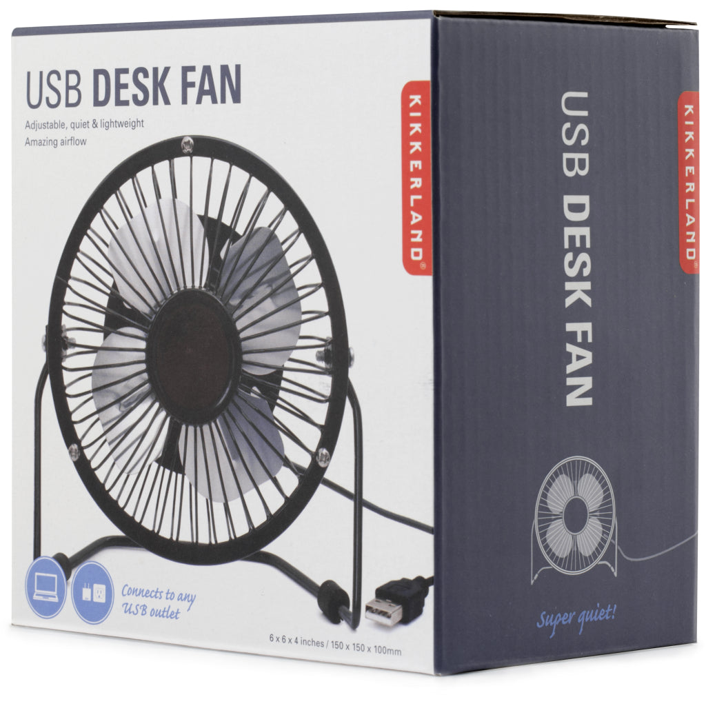 USB Metal Desk Fan Black package