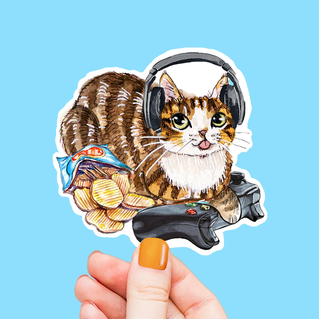 Video Gaming Cat Sticker Size