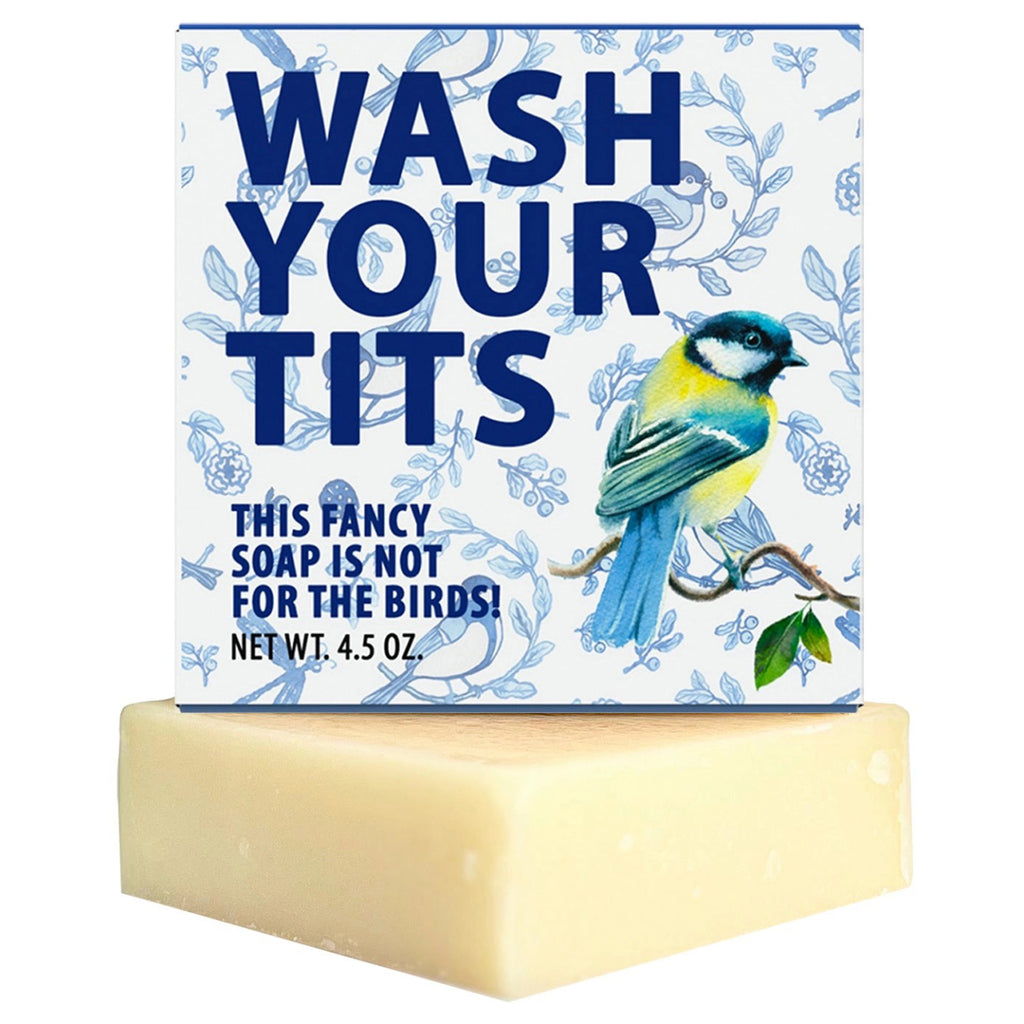 Wash Your Tits Funny Soap packaging.