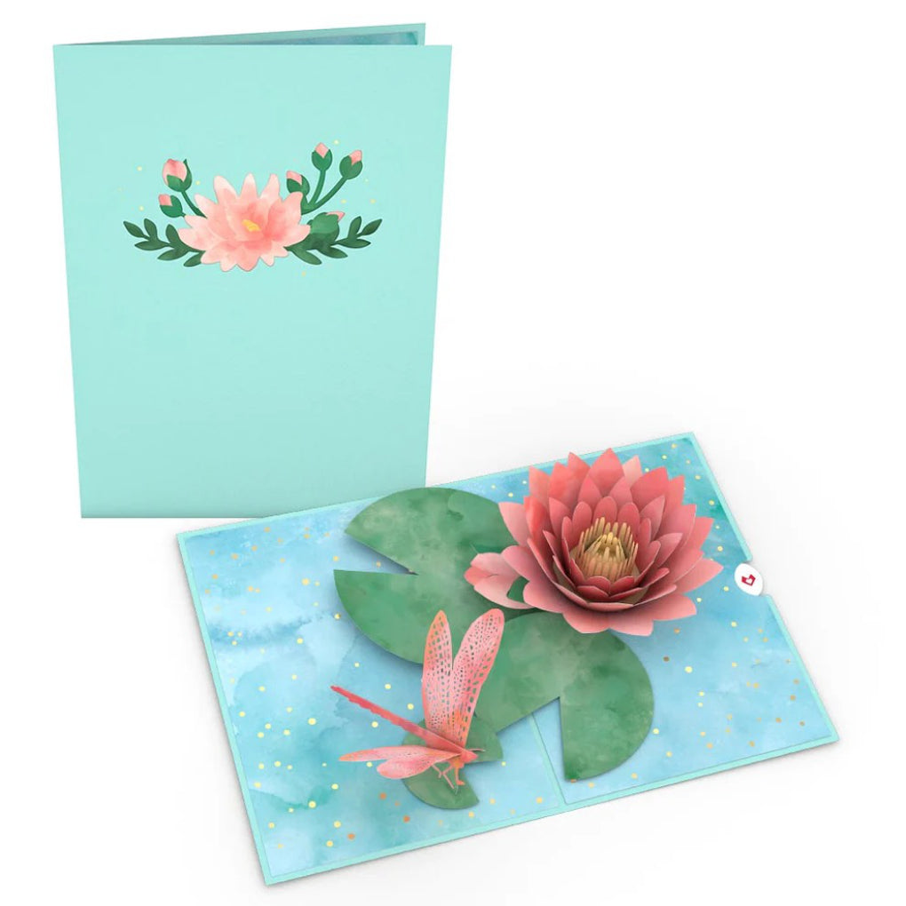 Water Lily Dragonfly Pop-Up Card open and closed.