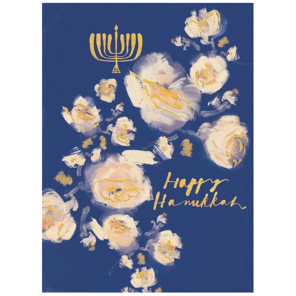 Watercolor Flowers Hanukkah Card.