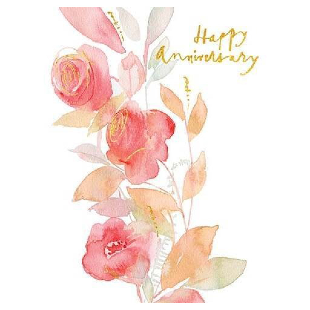 Watercolour Floral Happy Anniversary Card.