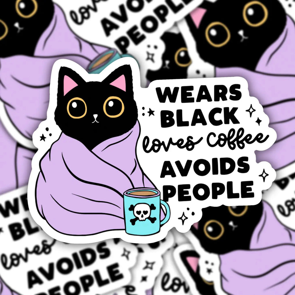 Wears Black Loves Coffee Cat Sticker.