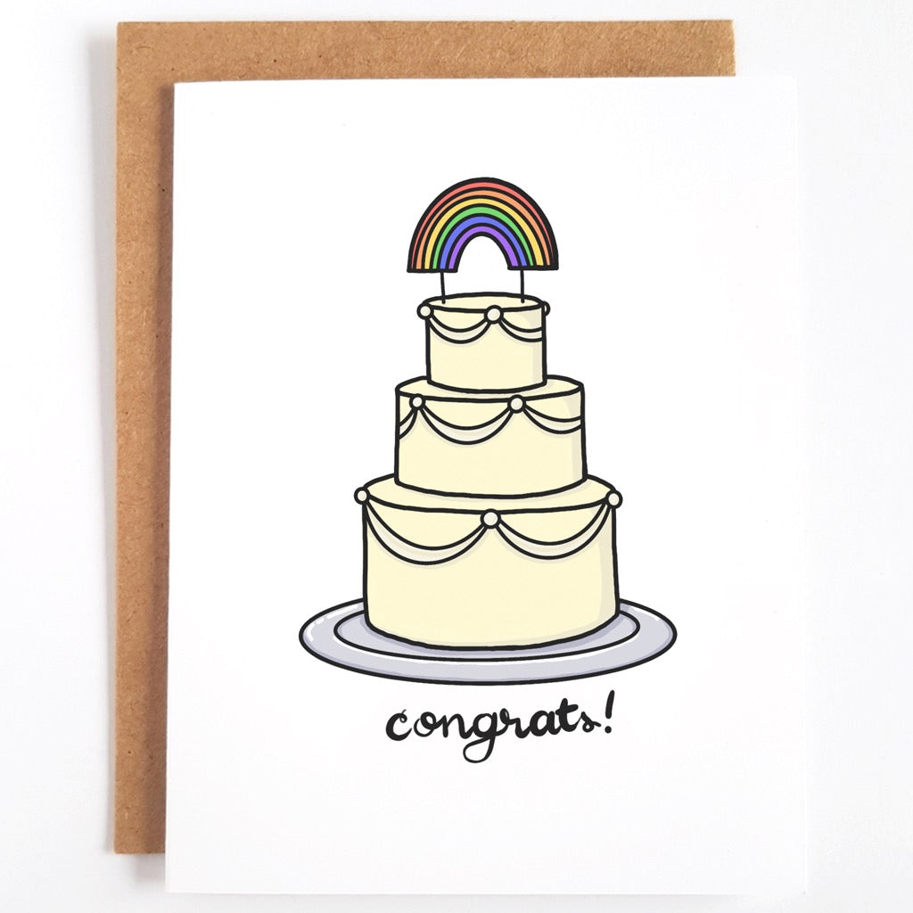Wedding Cake With Rainbow Topper Card