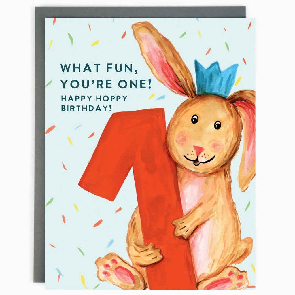 What Fun Youre 1 Birthday Bunny Card