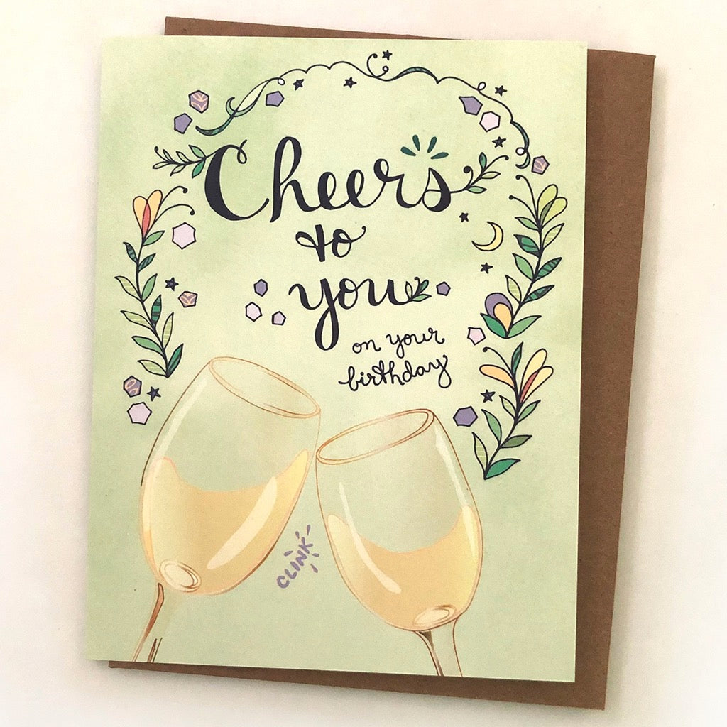 White Wine Cheers Birthday Card