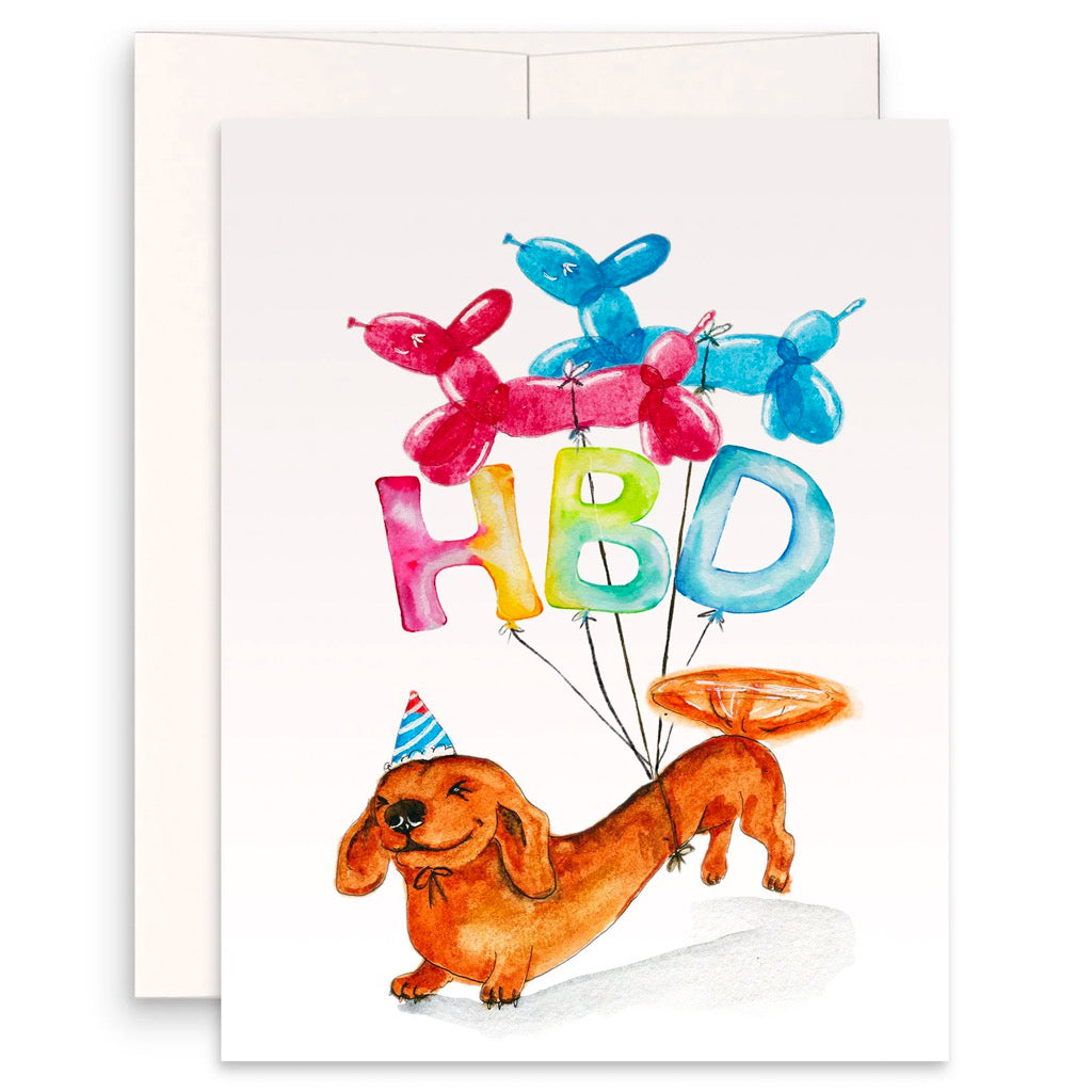 Wiener Dog HBD Party Balloons Birthday Card.