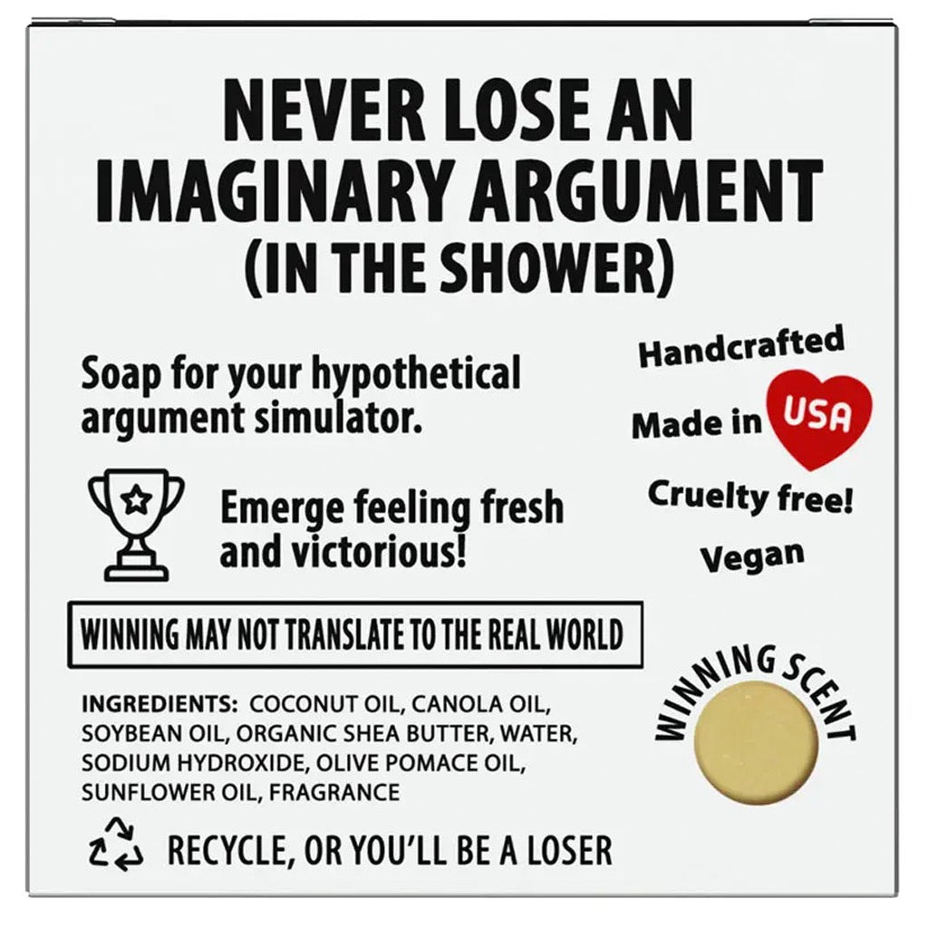 Winning Fake Arguments in the Shower Soap back view.