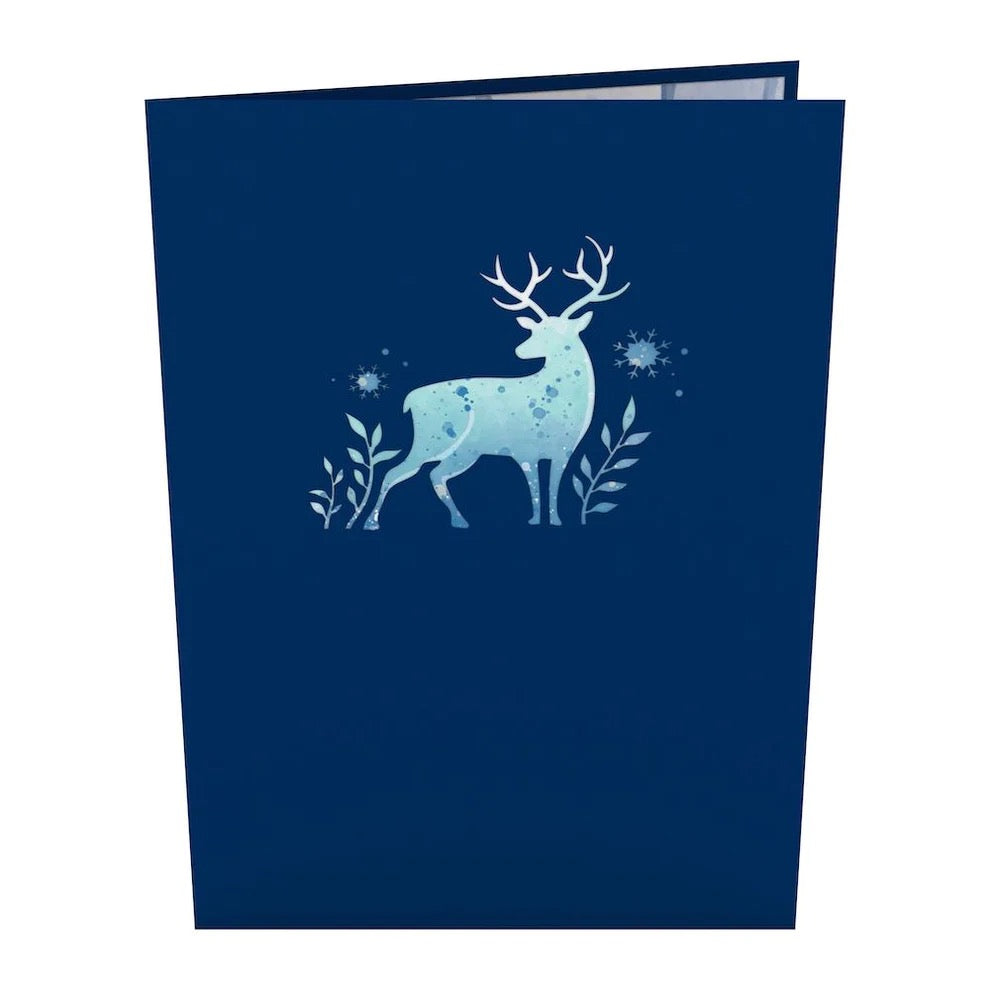 Winter Surreal Deer 3D Pop-Up Card front view.