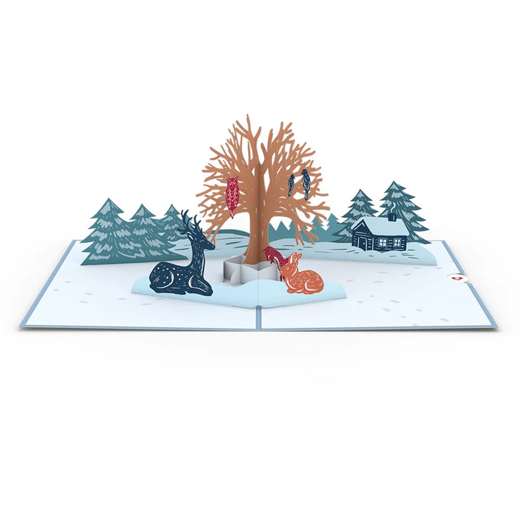 Winter Woodland Animals 3D Pop-Up Card open.