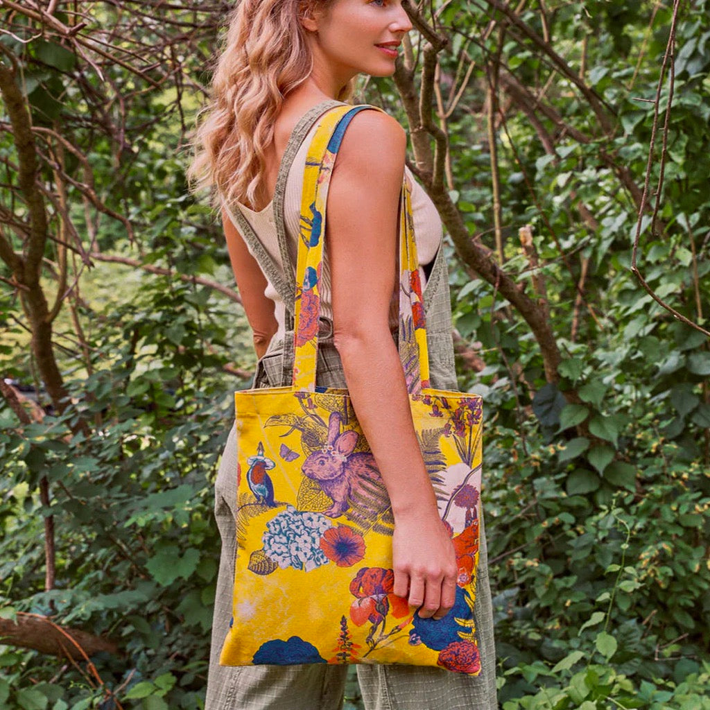 Woman with Summer Woodland Tote Bag Mustard.