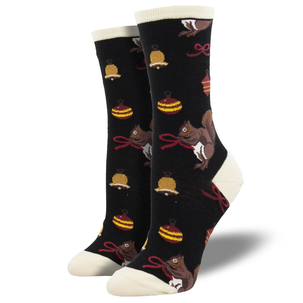 Womens Have A Squirrelly Christmas Socks Black