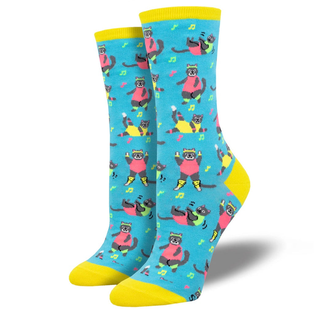 Women's Jazzercise Cats Socks Blue.