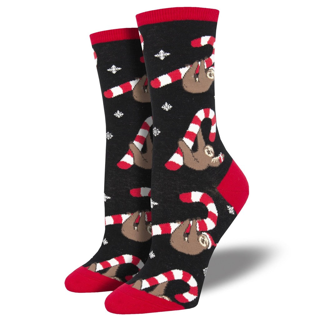 Womens Merry Slothmas Socks Black