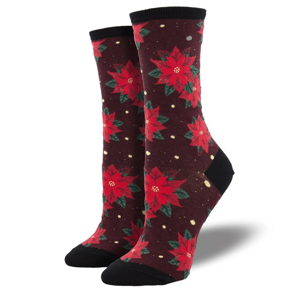 Womens Poinsettia Socks Crimson