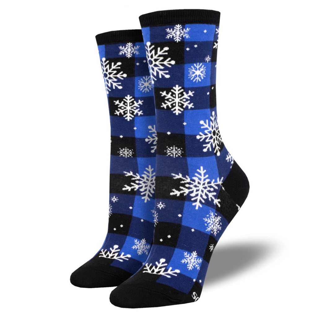 Womens Snowflake Plaidern Socks Blue