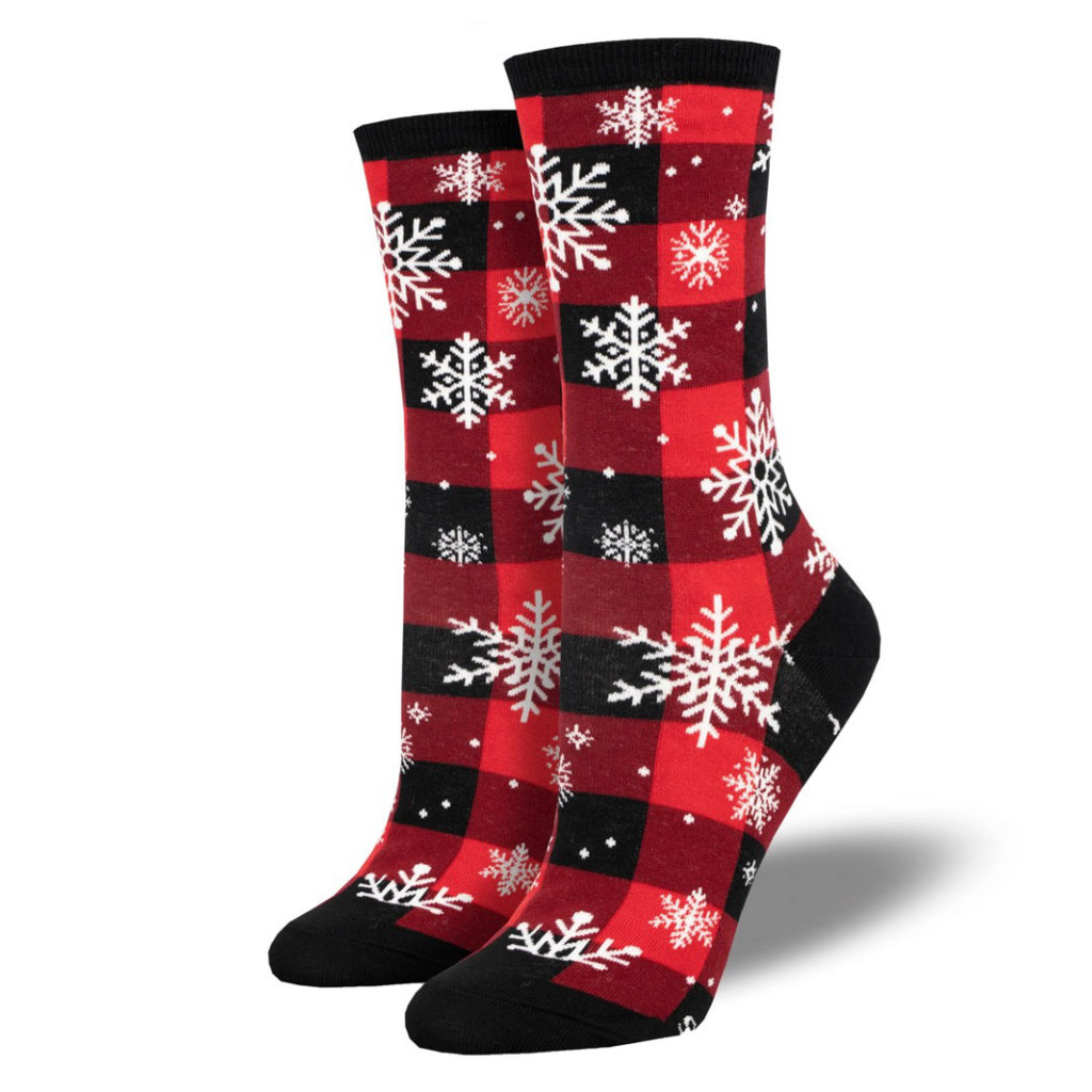 Womens Snowflake Plaidern Socks Red