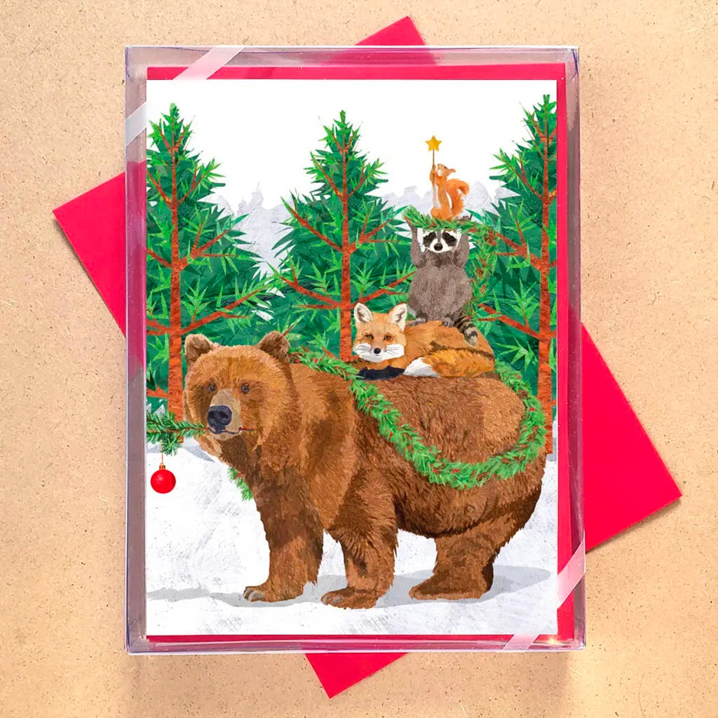 Woodland Creature Tree Boxed Holiday Cards with box.