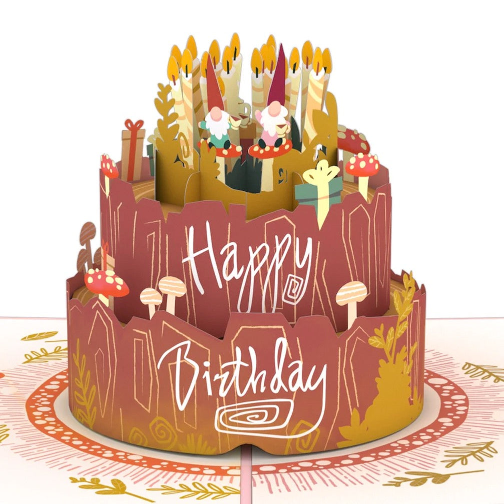 Woodland Gnomes Birthday Cake 3D Pop-Up Card.