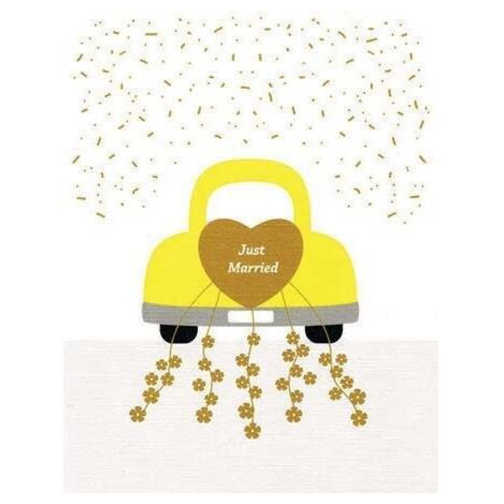 Yellow Car Just Married Card.